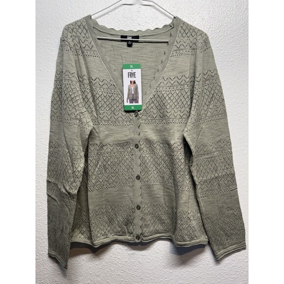 Frye Sweaters - Frye Women's Pointelle Long Sleeve Button-Up Cardigan, Sea Grass Green XL New